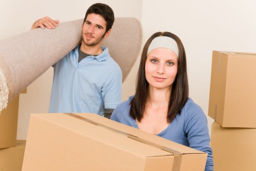 Packed boxes and household items inside a moving truck